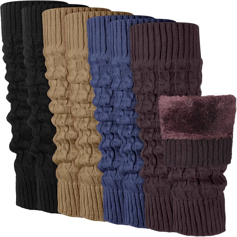 Chuarry 4 Pairs Women's Fleece Lined Leg Warmers Fuzzy Knit Double Layer Leg Warmer Long Boot Socks for Skating Daily Wear - Image 1